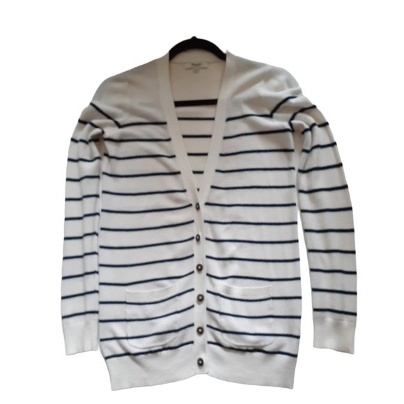 Madewell white w/black stripes cardigan sweater. - Picture 1 of 6